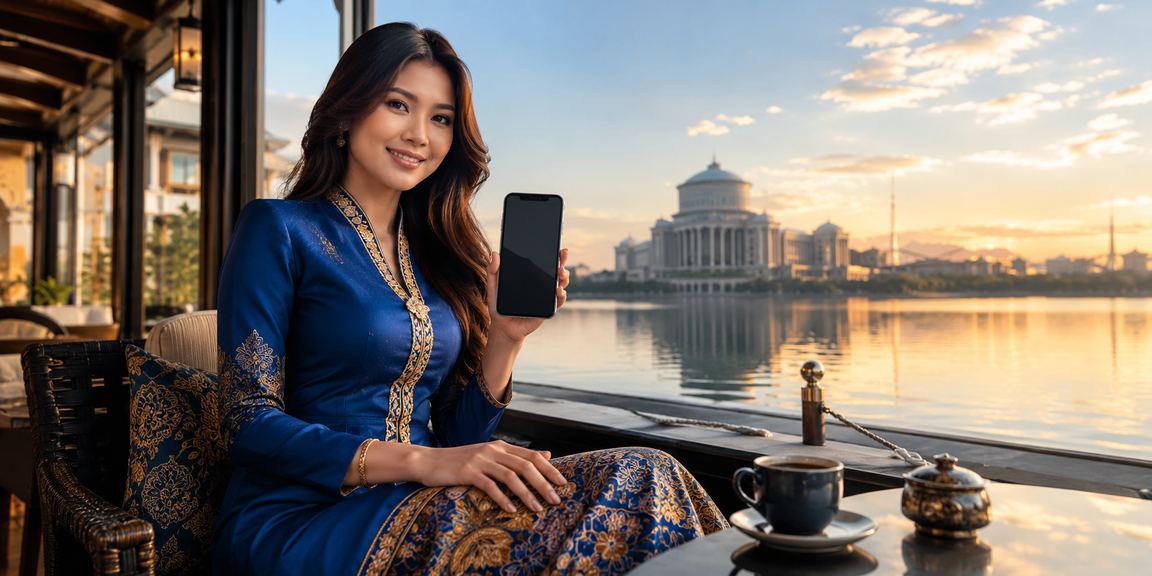 Pengguna Malaysia dalam pakaian baju kurung menggunakan platform 725 di Putrajaya